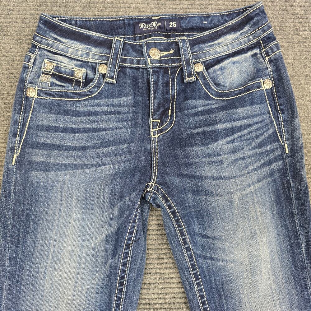 Miss Me Jeans Womens 25 Tall Mid Rise Straight Blue American Flag Stars Cuff - Picture 4 of 9